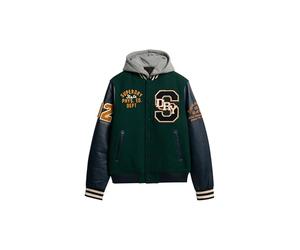 Superdry, HOODED COLLEGE PATCHED BOMBER JACKET, M5012088A, Dark Pine Green, L, MEN