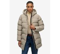 Superdry Hooded Sports Puffer Mid Jacket, Beige, Size 14, Women Beige