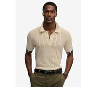 Superdry Knitted Texture Short Sleeve Polo, Beige, Size L, Men Beige