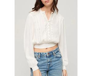 Superdry Lace Trim Smocked Long Sleeve Blouse