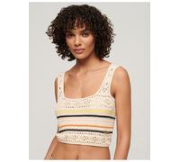 Superdry Lace-Up Crochet Cropped Vest Top, Beige, Size 14, Women Beige