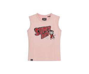 Superdry Ladies Slim Fit Retro Embellished Tank Top, Somon Pink Mottled, 18