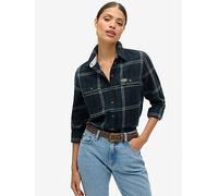 Superdry Lumberjack Check Flannel Shirt, Navy, Size 12, Women Navy