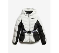 Superdry Luxe Belted Padded Hooded Jacket White Black Women - M
