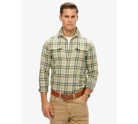 Superdry male Cotton Linen Blend Check Shirt - Green Mix, Green Mix