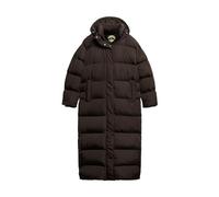 Superdry Maxi Hooded Puffer Coat Jacket for Women, Coffee Bean Brown, UK 12