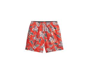 Superdry Men's 43 cm Long Swimming Shorts with Hawaiian Print, Botanical Red, M
