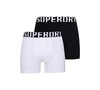 Superdry Men's Boxer Dual Logo Double Pack Shorts, Black/Optic, S Regular (Pack of 2)