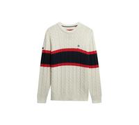 Superdry Men's Cotton Stripe Cable Jumper Pullover Sweater, Ecru/Eclipse Navy, M
