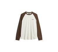 Superdry Mens Essential Baseball Top Long Sleeve Logo, Lightning Grey Speckled / Fern Brown, S