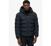 Superdry Mens Hooded Sports Puffer Mid Jacket Black Quilted Coat Water Resistant