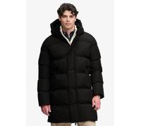 Superdry Mens Hooded Sports Puffer Mid Jacket Black Quilted Coat Water Resistant