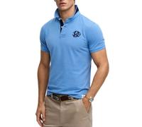 Superdry Men's Pique Monogram Polo Shirt, Deep Blue Wave/Eclipse Navy, L