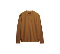 Superdry Mens Waffle Long Sleeve Henley Top T-Shirt, Classic brown camel, L