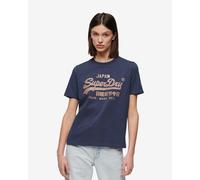 Superdry Metallic Vintage Logo short sleeve navy blue orange women's t-shirt - S