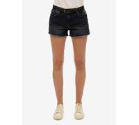 Superdry Mid Rise Denim Hot Shorts, Black, Size 26, Women Black
