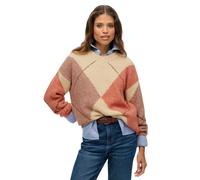 Women's oversized V-neck pullover with diamond pattern Superdry Blanc L