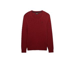 Superdry Oversized Cable V Neck Sweater S Red