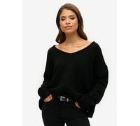 Superdry Oversized V Neck Jumper - Black, Black, Size 12, Women Black