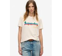Superdry Retro Flock Relaxed T-Shirt - White, White, Size 8, Women White