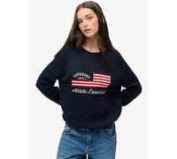 Superdry Slouchy Cable Flag Knit Jumper - Navy, Navy, Size 14, Women Navy