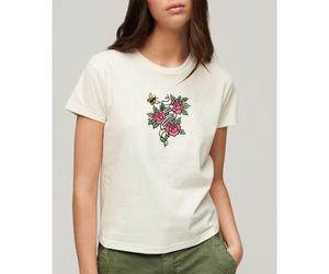 Superdry Tattoo Embroidered Fitted Short Sleeve T-shirt Beige M Woman