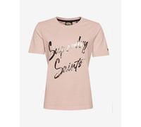 Superdry Vintage Embellish Short Sleeve T-Shirt Pink Black Women - XS