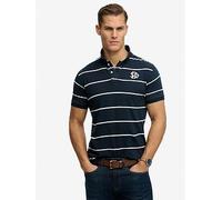 Superdry Vintage Stripe Jersey Short Sleeve Polo Shirt, Navy, Size L, Men Navy