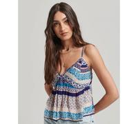 Superdry for woman. W6011561A Vintage Logo tiered tank top with logo Vintage Logo blue (M), Casual, Viscose, Sleeveless / Straps