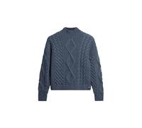Superdry Women's Aran Cable Knit Polo Jumper Sweater, Vintage Denim Blue, UK 12