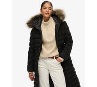 Superdry Womens Black Fuji Faux Fur Hooded Longline Coat Jacket Size 18