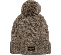 Superdry Women's Cable Knit Beanie Hat Baseball Cap, Mink Brown Fleck, One Size