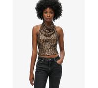 Sequin Backless Blouse with Cowl Neck for Women Superdry Marron XL