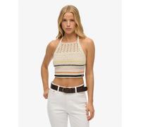 Superdry Crop Halter Crochet Sleeveless Top Beige M Woman