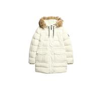 Superdry Women's Everest Mid-Length Quilted Coat with Faux Fur Trim, wool white, 16