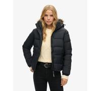 Superdry Women's Faux Fur Short Hood Puffer Jacket, Jet Black, UK 14