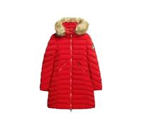 Superdry for woman. W5011789A Mid-length coat with hood and faux fur trim Fuji red (M), Casual, Recycled Polister, Sustainable