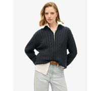 Superdry Ladies Knitted Rugby Henley Sweater, Cable Knit Navy, 10