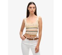 Superdry Lace Up Crochet Sleeveless Top Beige XL Woman