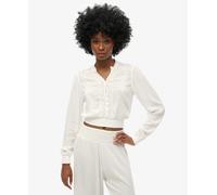 Superdry Lace Trim Smocked Long Sleeve Blouse Beige S Women