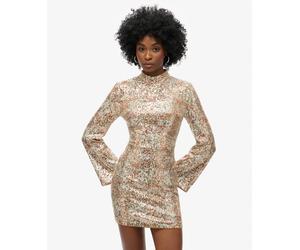 Superdry Womens Long-Sleeved Printed Sequin Mini Dress