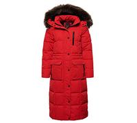 Superdry Women's Longline Faux Fur Everest Coat, High Risk Red, XS (Size:8)