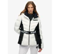 Superdry Luxe Belted Padded Hooded Jacket White Black Women - M