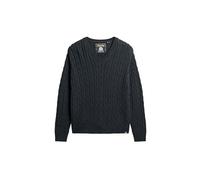 Superdry Womens Plus Size V-Neck Cable Knit Sweater, Dark Navy, 10
