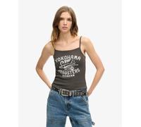 Superdry Retro Rocker Graphic Rib Cami Sleeveless V Neck T-shirt Brown L-XL Women