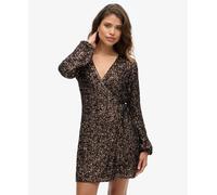 Superdry Sequin Wrap Long Sleeve Short Dress Silver XL Woman