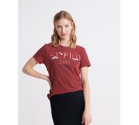 Superdry Womens Serif Floral Embroidered T-Shirt - Red Cotton - Size 10 UK