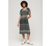 Superdry Womens Shirbori Layer Mono Printed Cut Out Midi Dress