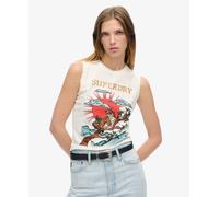 Superdry Tattoo Rhinestone Tank Sleeveless T-shirt White XL Women