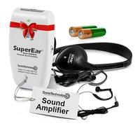 SuperEar Rechargeable Personal Sound Amplification Product Model SE9000HP Complete System with Headphones and Earbud Increases Sound 50dB, 3 Tone Frequency Selection